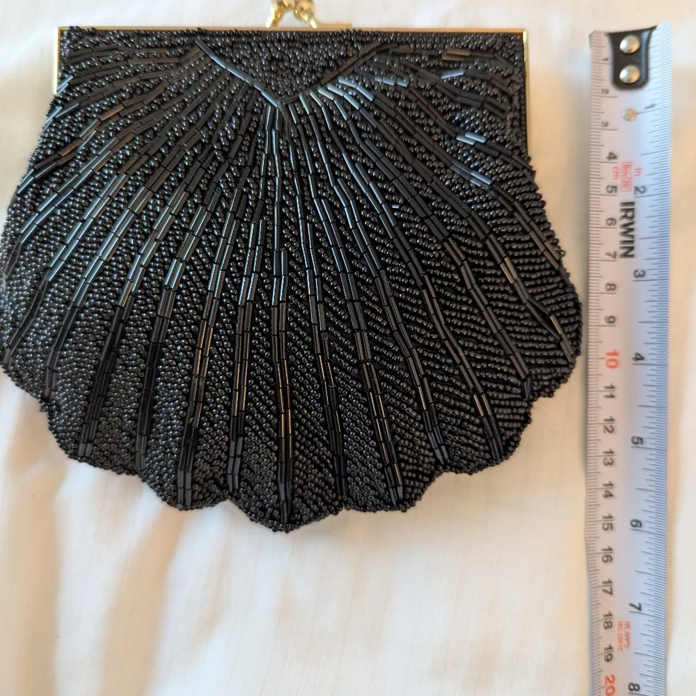Black Art Deco Beaded Clutch with Wristlet - Picture 3 of 4